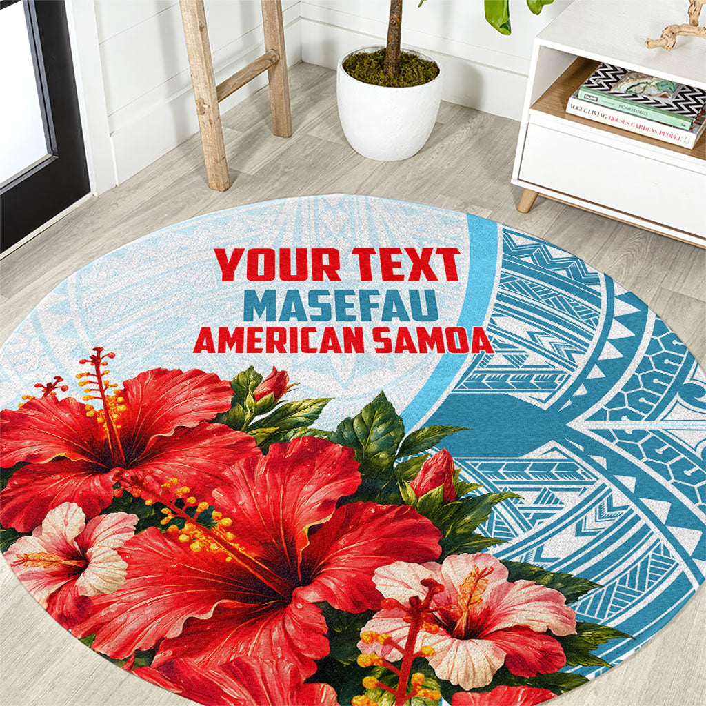 Personalized American Samoa Masefau Round Carpet Hibiscus Tropical Floral Whale Polynesian Tribal Pattern