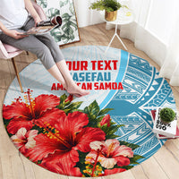 Personalized American Samoa Masefau Round Carpet Hibiscus Tropical Floral Whale Polynesian Tribal Pattern