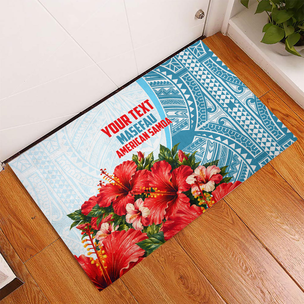 Personalized American Samoa Masefau Rubber Doormat Hibiscus Tropical Floral Whale Polynesian Tribal Pattern