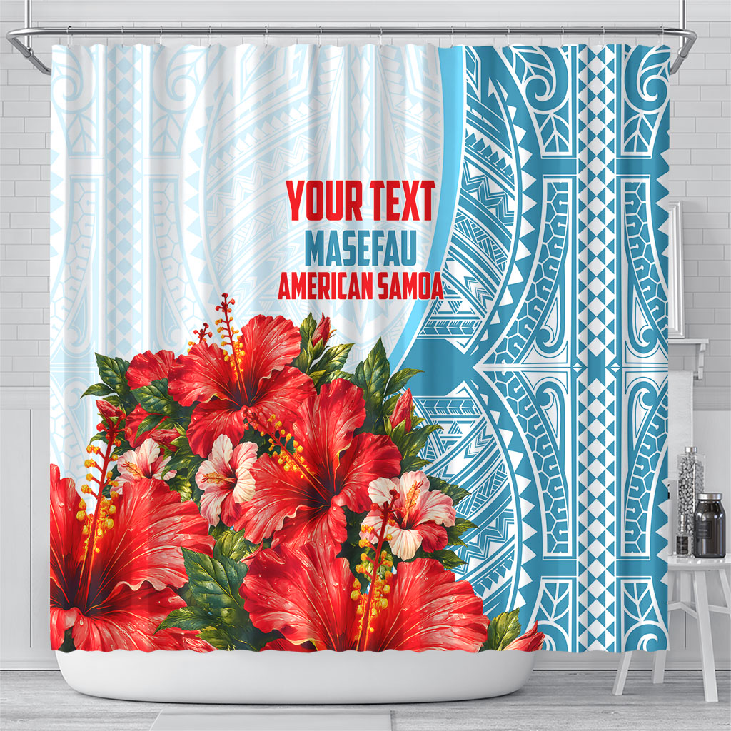 Personalized American Samoa Masefau Shower Curtain Hibiscus Tropical Floral Whale Polynesian Tribal Pattern