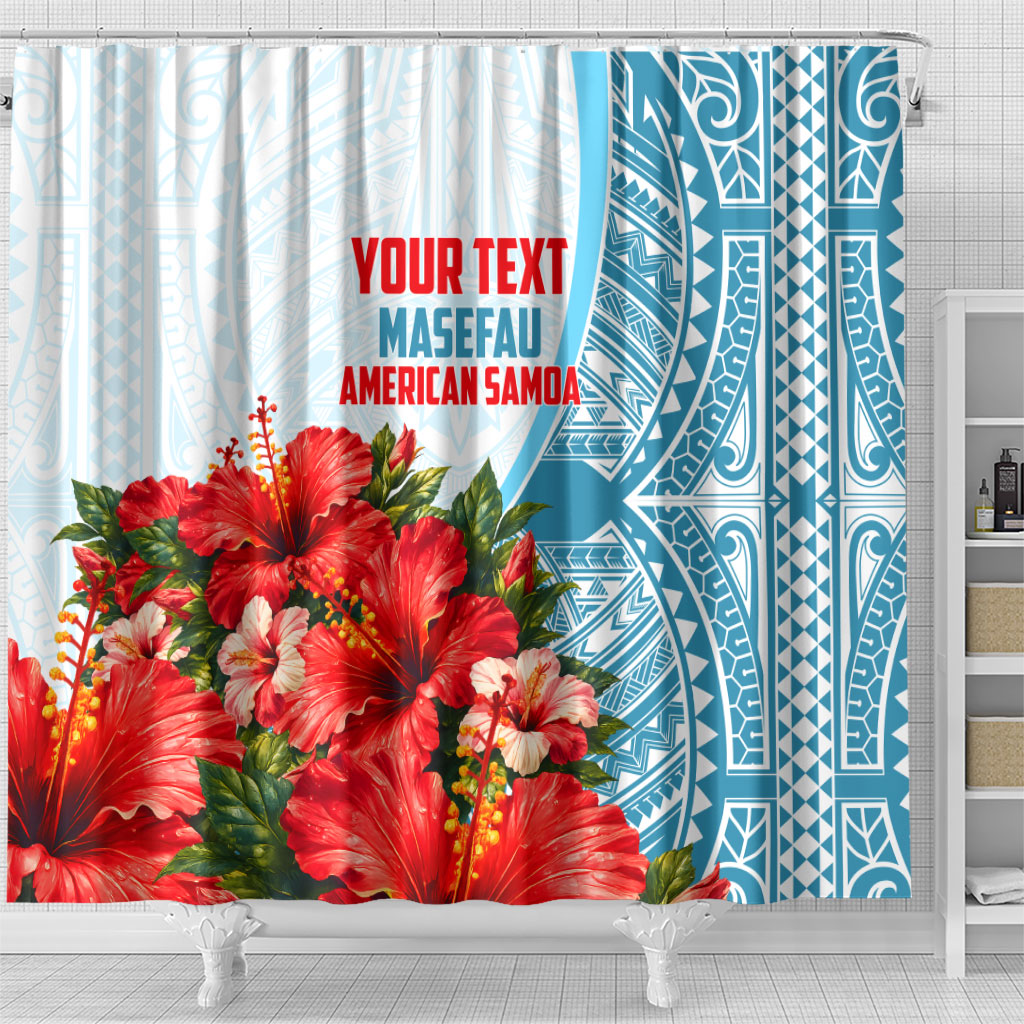Personalized American Samoa Masefau Shower Curtain Hibiscus Tropical Floral Whale Polynesian Tribal Pattern