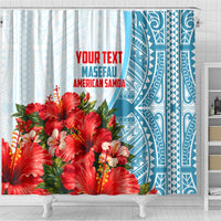 Personalized American Samoa Masefau Shower Curtain Hibiscus Tropical Floral Whale Polynesian Tribal Pattern
