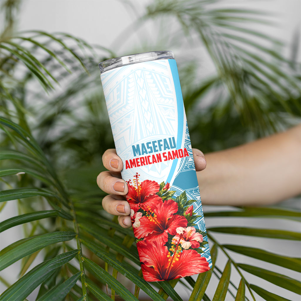 Personalized American Samoa Masefau Skinny Tumbler Hibiscus Tropical Floral Whale Polynesian Tribal Pattern