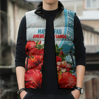 Personalized American Samoa Masefau Sleeveless Puffer Jacket Hibiscus Tropical Floral Whale Polynesian Tribal Pattern