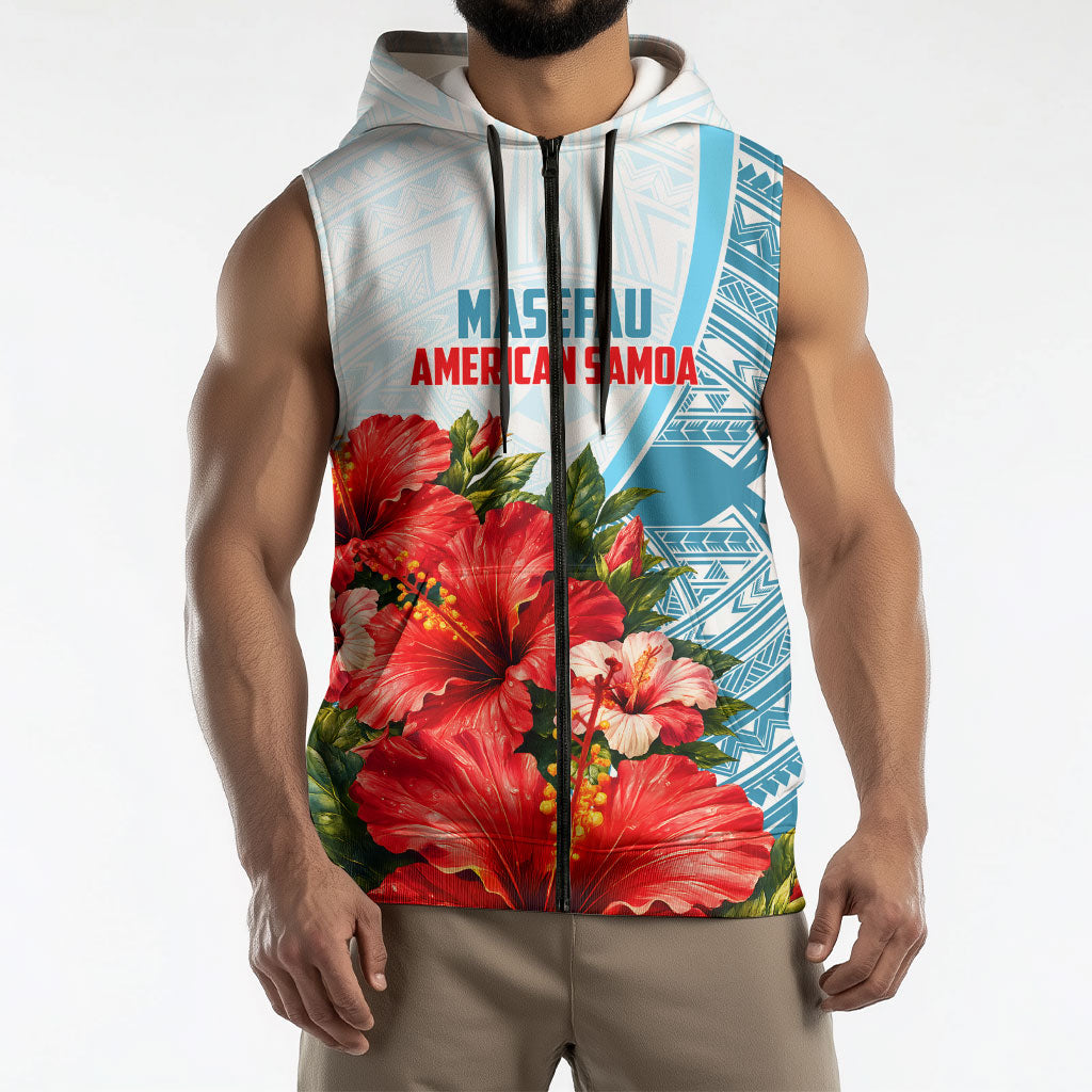 Personalized American Samoa Masefau Sleeveless Zip Hoodie Hibiscus Tropical Floral Whale Polynesian Tribal Pattern