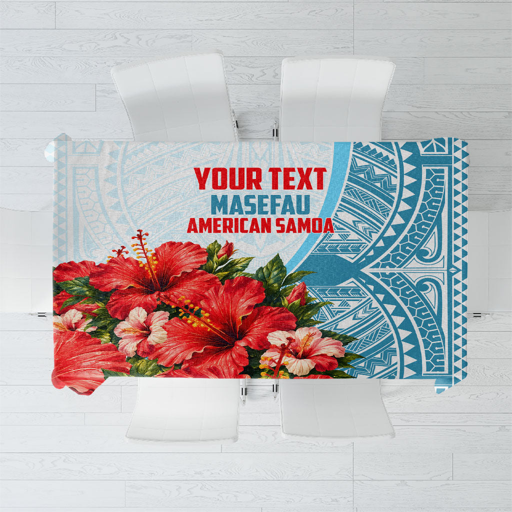 Personalized American Samoa Masefau Tablecloth Hibiscus Tropical Floral Whale Polynesian Tribal Pattern TS04 White Blue - Polynesian Pride