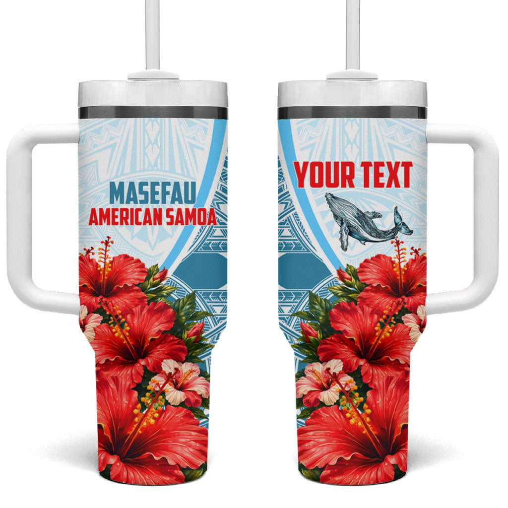Personalized American Samoa Masefau Tumbler With Handle Hibiscus Tropical Floral Whale Polynesian Tribal Pattern