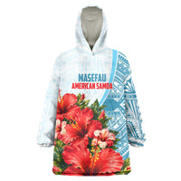 Personalized American Samoa Masefau Wearable Blanket Hoodie Hibiscus Tropical Floral Whale Polynesian Tribal Pattern