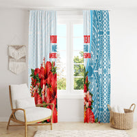 Personalized American Samoa Masefau Window Curtain Hibiscus Tropical Floral Whale Polynesian Tribal Pattern
