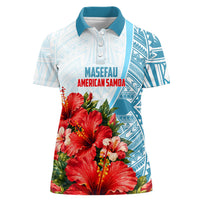 Personalized American Samoa Masefau Women Polo Shirt Hibiscus Tropical Floral Whale Polynesian Tribal Pattern