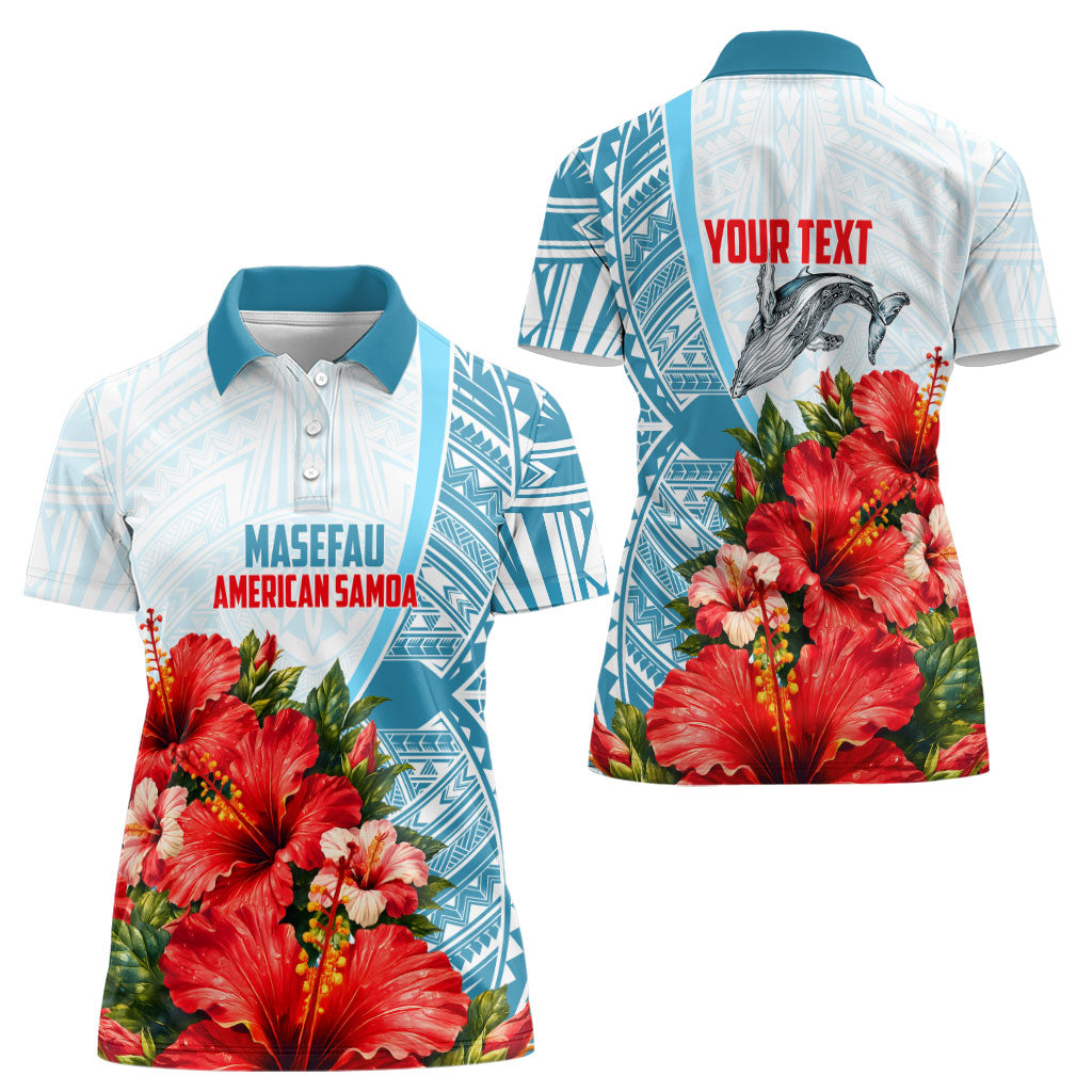 Personalized American Samoa Masefau Women Polo Shirt Hibiscus Tropical Floral Whale Polynesian Tribal Pattern