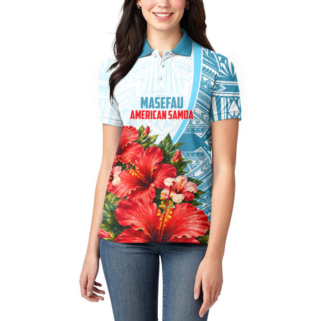 Personalized American Samoa Masefau Women Polo Shirt Hibiscus Tropical Floral Whale Polynesian Tribal Pattern