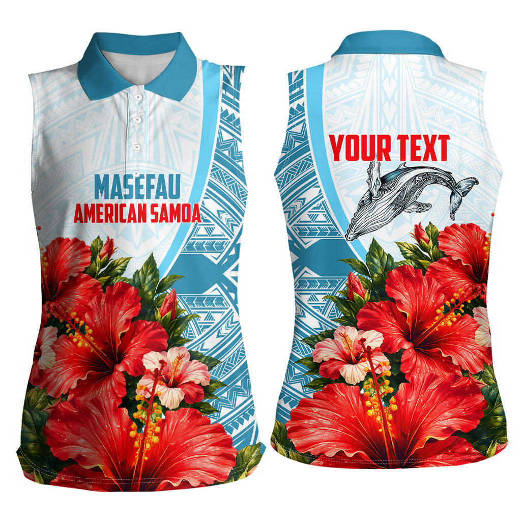 Personalized American Samoa Masefau Women Sleeveless Polo Shirt Hibiscus Tropical Floral Whale Polynesian Tribal Pattern