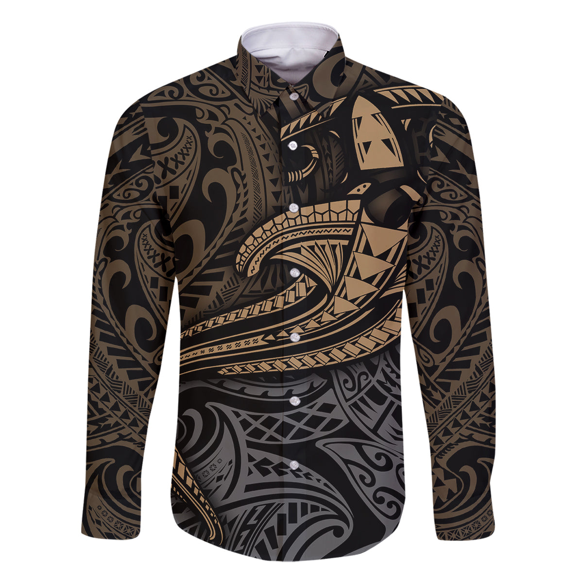 Polynesian Family Matching Tank Maxi Dress and Hawaiian Shirt Hammerhead Shark Tribal Pattern TS04 Dad's Shirt - Long Sleeve Black/Yellow - Polynesian Pride