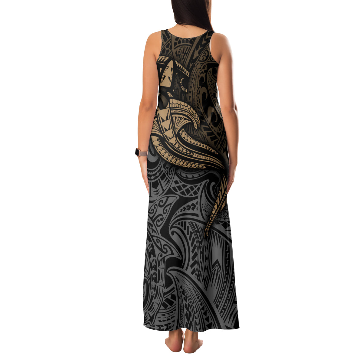 Polynesian Family Matching Tank Maxi Dress and Hawaiian Shirt Hammerhead Shark Tribal Pattern TS04 - Polynesian Pride