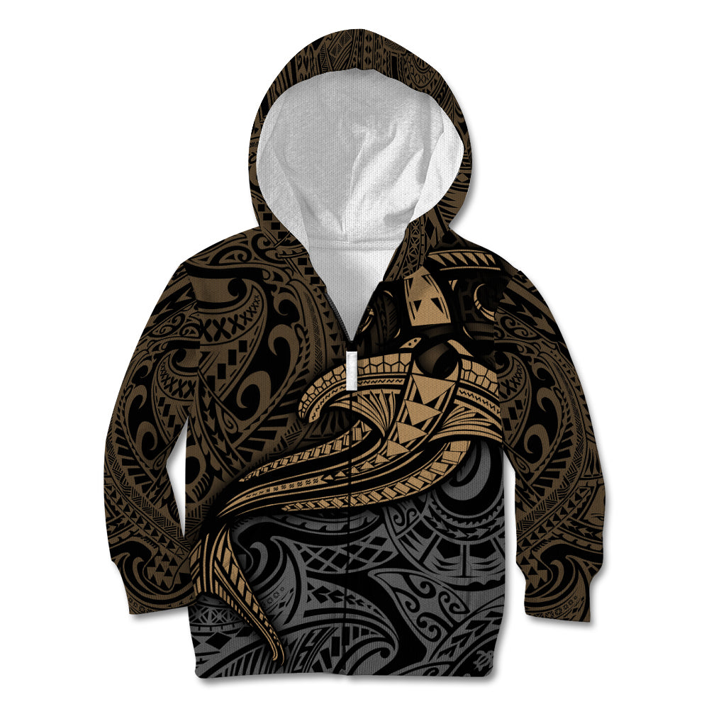 Polynesian Kid Hoodie Hammerhead Shark Tribal Pattern TS04 Zip Hoodie Black/Yellow - Polynesian Pride