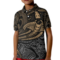 Polynesian Kid Polo Shirt Hammerhead Shark Tribal Pattern TS04 Kid Black/Yellow - Polynesian Pride
