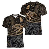 Polynesian Women V Neck T Shirt Hammerhead Shark Tribal Pattern TS04 - Polynesian Pride