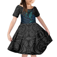 Polynesian Whale Kid Short Sleeve Dress TS04 KID Black/Cyan - Polynesian Pride