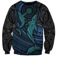 Polynesian Whale Sweatshirt TS04 Unisex Black/Cyan - Polynesian Pride