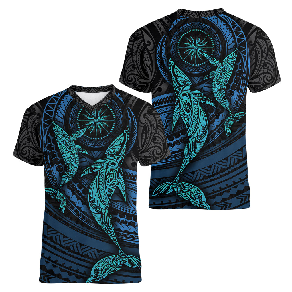 Polynesian Whale Women V Neck T Shirt TS04 - Polynesian Pride