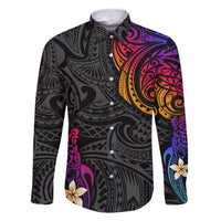 Turtle and Plumeria - Polynesian Family Matching Off Shoulder Maxi Dress and Hawaiian Shirt TS04 Dad's Shirt - Long Sleeve Gradient - Polynesian Pride