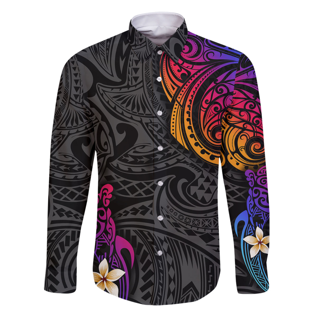 Turtle and Plumeria - Polynesian Family Matching Short Sleeve Bodycon Dress and Hawaiian Shirt TS04 Dad's Shirt - Long Sleeve Gradient - Polynesian Pride
