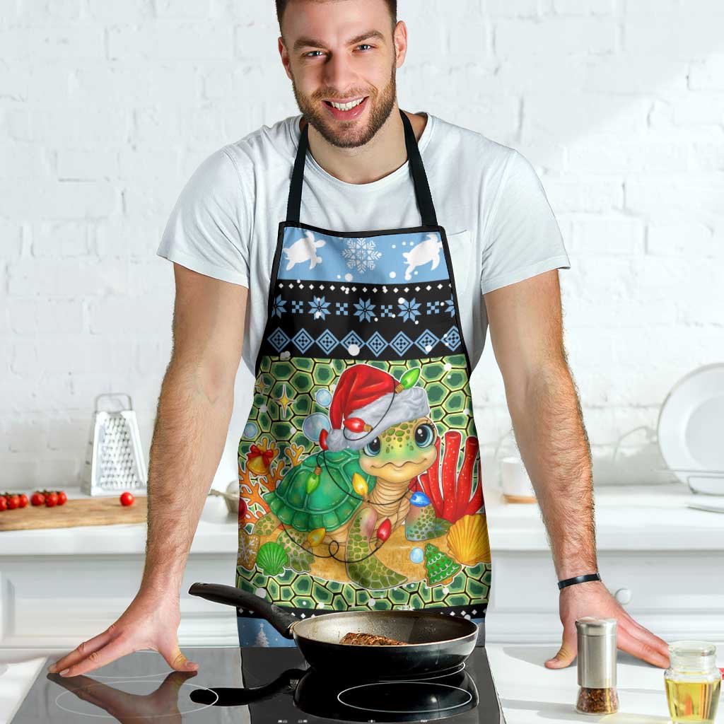 Micronesia Christmas Apron with Santa Turtle Coral Reef and Holiday Ocean Pattern - Polynesian Pride