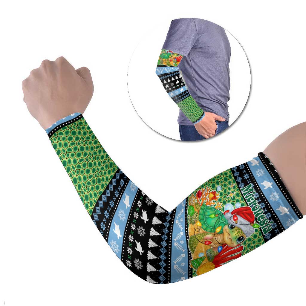 Micronesia Christmas Arm Sleeves with Santa Turtle Coral Reef and Holiday Ocean Pattern - Polynesian Pride