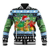 Micronesia Christmas Baseball Jacket with Santa Turtle Coral Reef and Holiday Ocean Pattern - Polynesian Pride