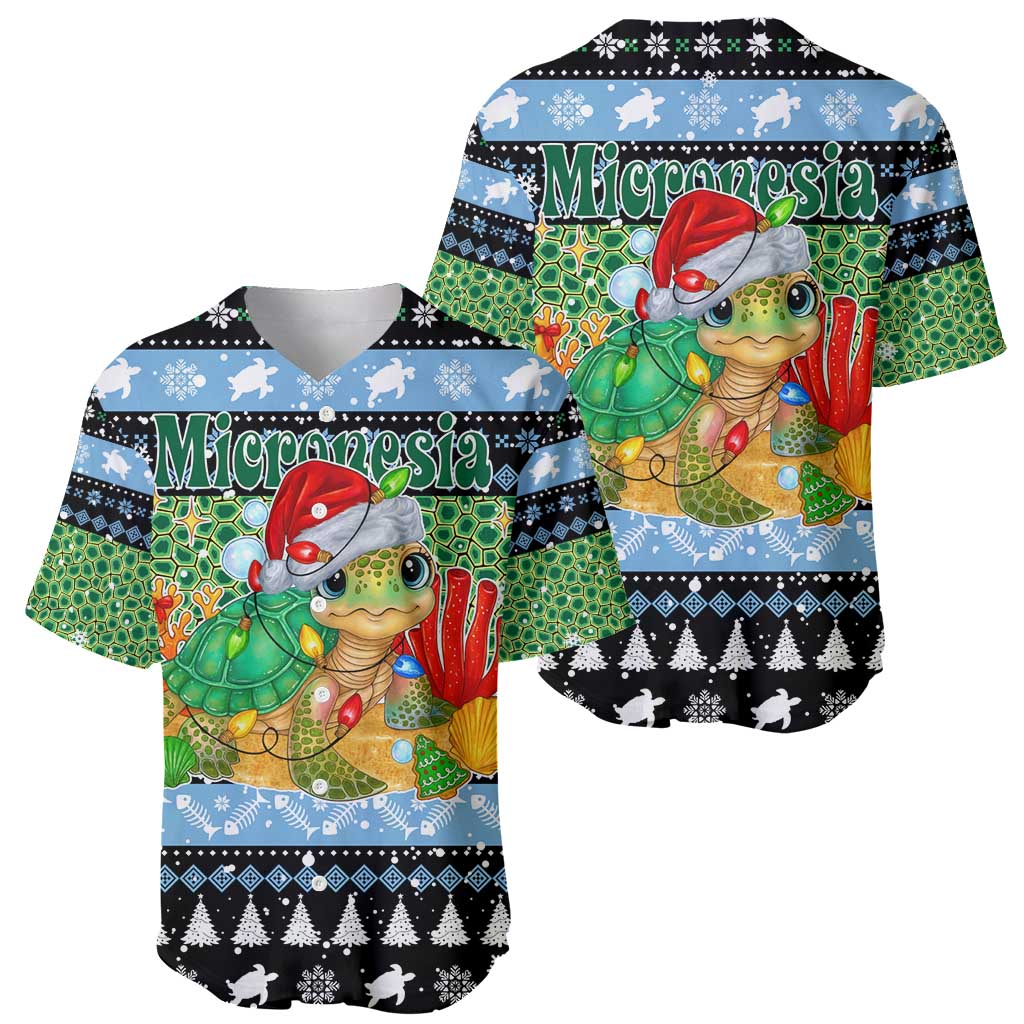 Micronesia Christmas Baseball Jersey with Santa Turtle Coral Reef and Holiday Ocean Pattern - Polynesian Pride