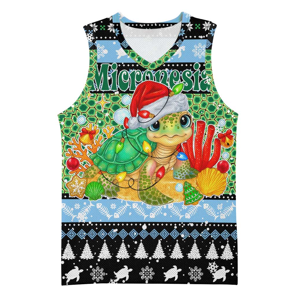 Micronesia Christmas Basketball Jersey with Santa Turtle Coral Reef and Holiday Ocean Pattern - Polynesian Pride