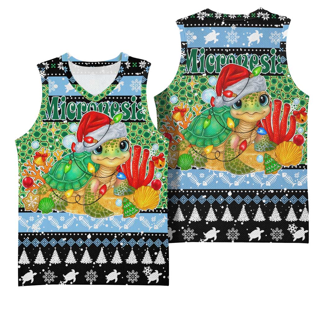 Micronesia Christmas Basketball Jersey with Santa Turtle Coral Reef and Holiday Ocean Pattern - Polynesian Pride