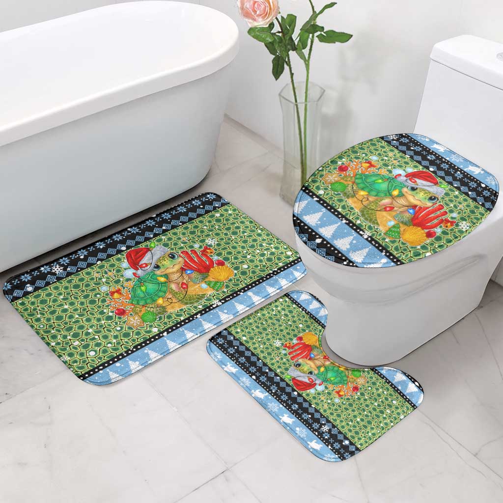Micronesia Christmas Bathroom Set with Santa Turtle Coral Reef and Holiday Ocean Pattern - Polynesian Pride