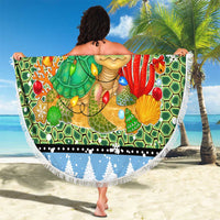 Micronesia Christmas Beach Blanket with Santa Turtle Coral Reef and Holiday Ocean Pattern - Polynesian Pride