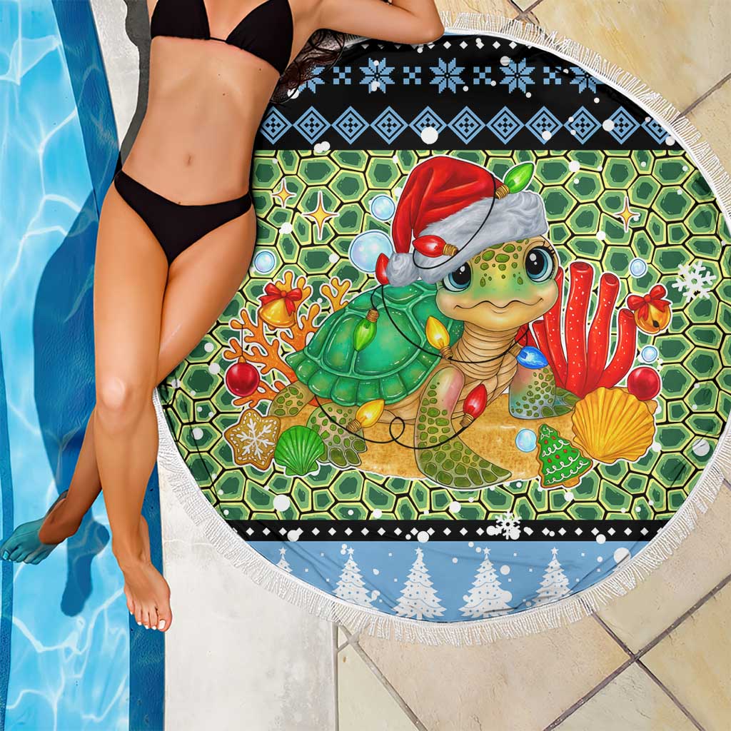 Micronesia Christmas Beach Blanket with Santa Turtle Coral Reef and Holiday Ocean Pattern - Polynesian Pride