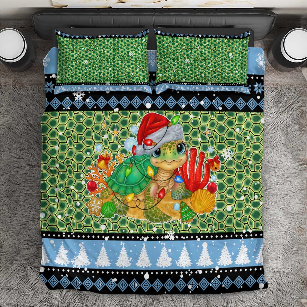 Micronesia Christmas Bedding Set with Santa Turtle Coral Reef and Holiday Ocean Pattern - Polynesian Pride