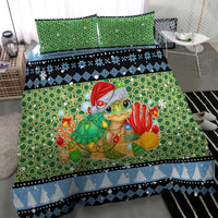 Micronesia Christmas Bedding Set with Santa Turtle Coral Reef and Holiday Ocean Pattern - Polynesian Pride