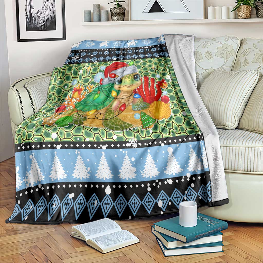 Micronesia Christmas Blanket with Santa Turtle Coral Reef and Holiday Ocean Pattern - Polynesian Pride