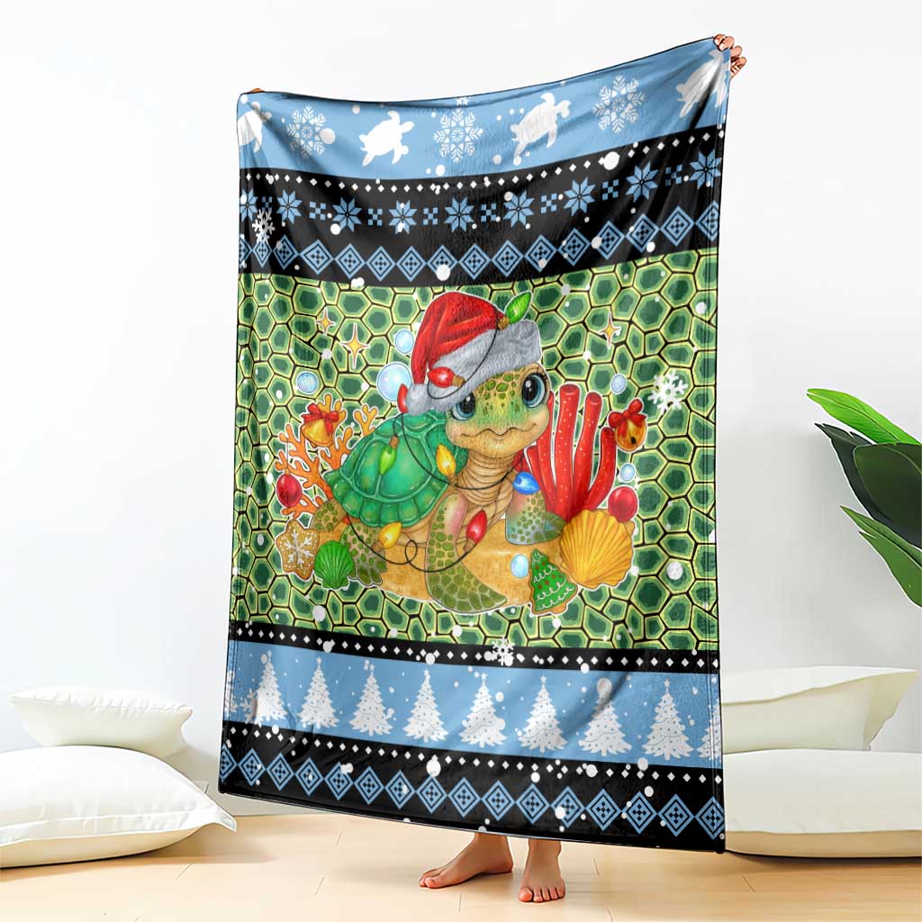Micronesia Christmas Blanket with Santa Turtle Coral Reef and Holiday Ocean Pattern - Polynesian Pride
