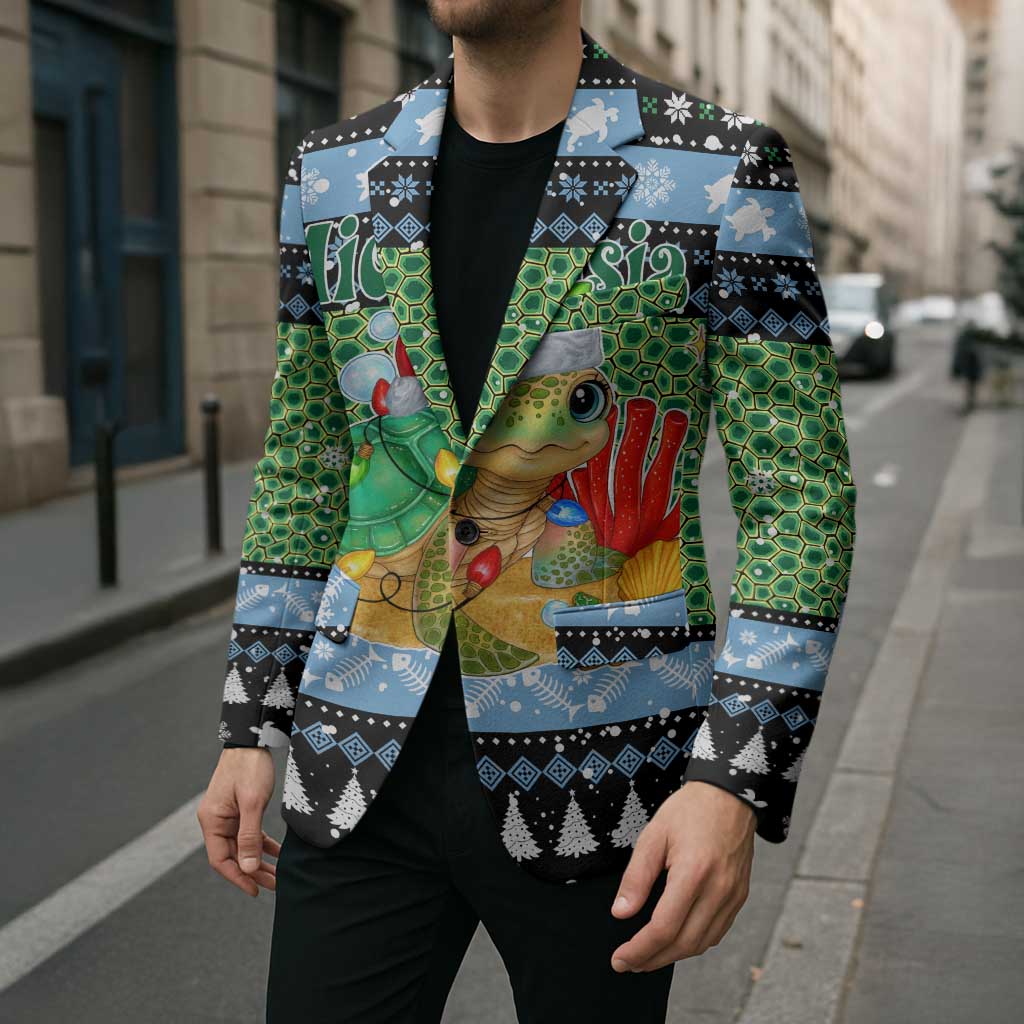 Micronesia Christmas Blazer with Santa Turtle Coral Reef and Holiday Ocean Pattern - Polynesian Pride