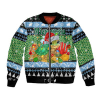 Micronesia Christmas Bomber Jacket with Santa Turtle Coral Reef and Holiday Ocean Pattern - Polynesian Pride
