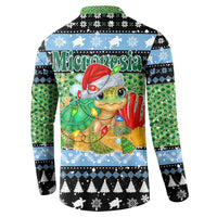 Micronesia Christmas Button Sweatshirt with Santa Turtle Coral Reef and Holiday Ocean Pattern - Polynesian Pride