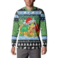 Micronesia Christmas Button Sweatshirt with Santa Turtle Coral Reef and Holiday Ocean Pattern - Polynesian Pride