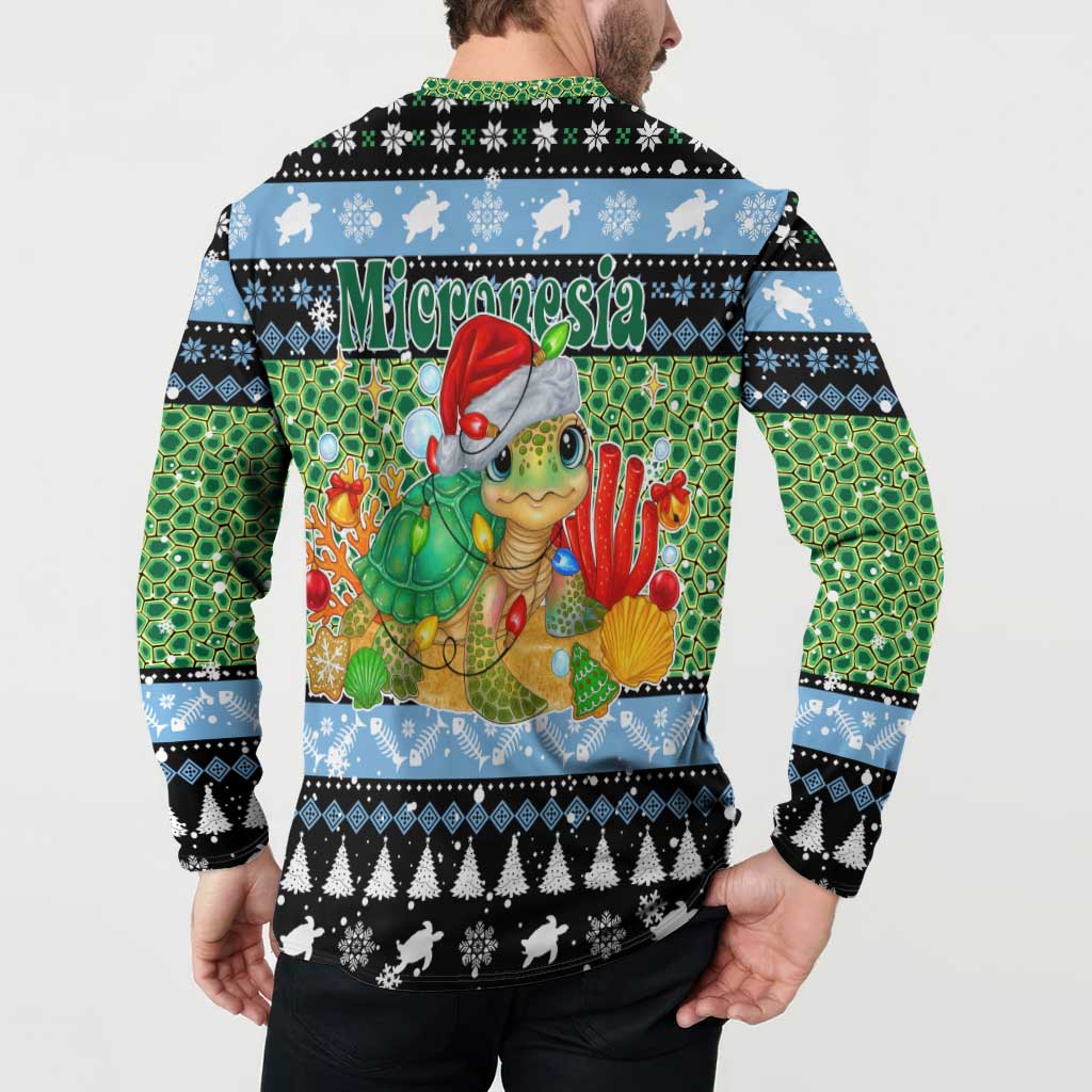 Micronesia Christmas Button Sweatshirt with Santa Turtle Coral Reef and Holiday Ocean Pattern - Polynesian Pride