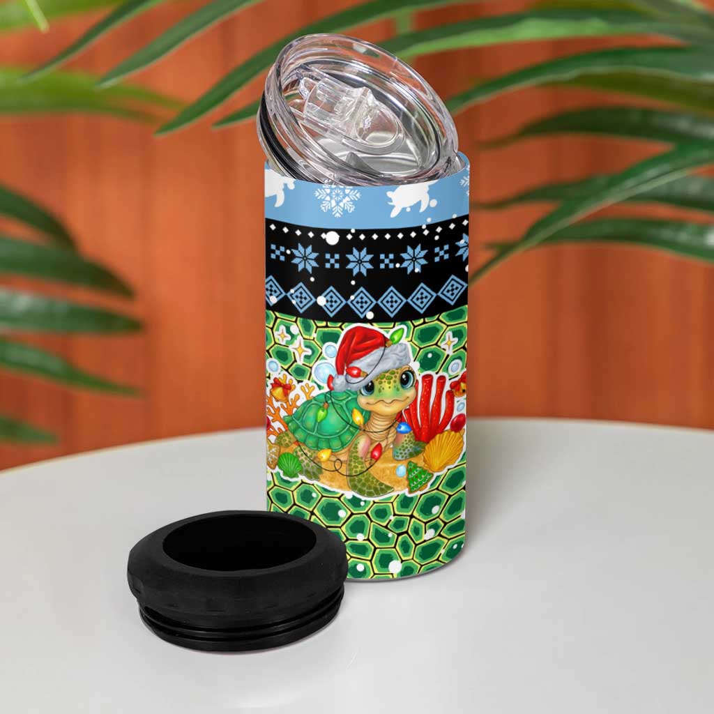 Micronesia Christmas 4 in 1 Can Cooler Tumbler with Santa Turtle Coral Reef and Holiday Ocean Pattern - Polynesian Pride