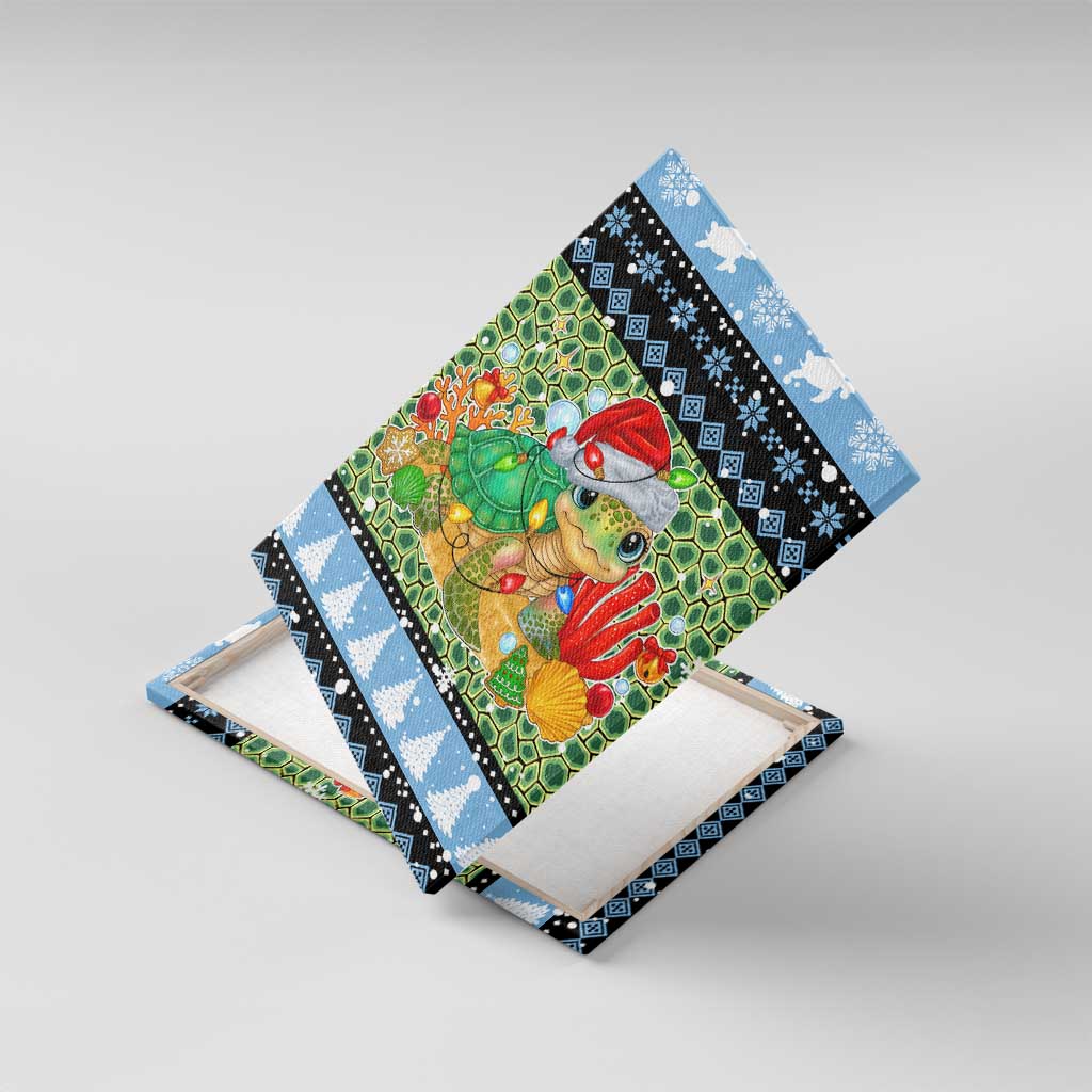 Micronesia Christmas Canvas Wall Art with Santa Turtle Coral Reef and Holiday Ocean Pattern - Polynesian Pride