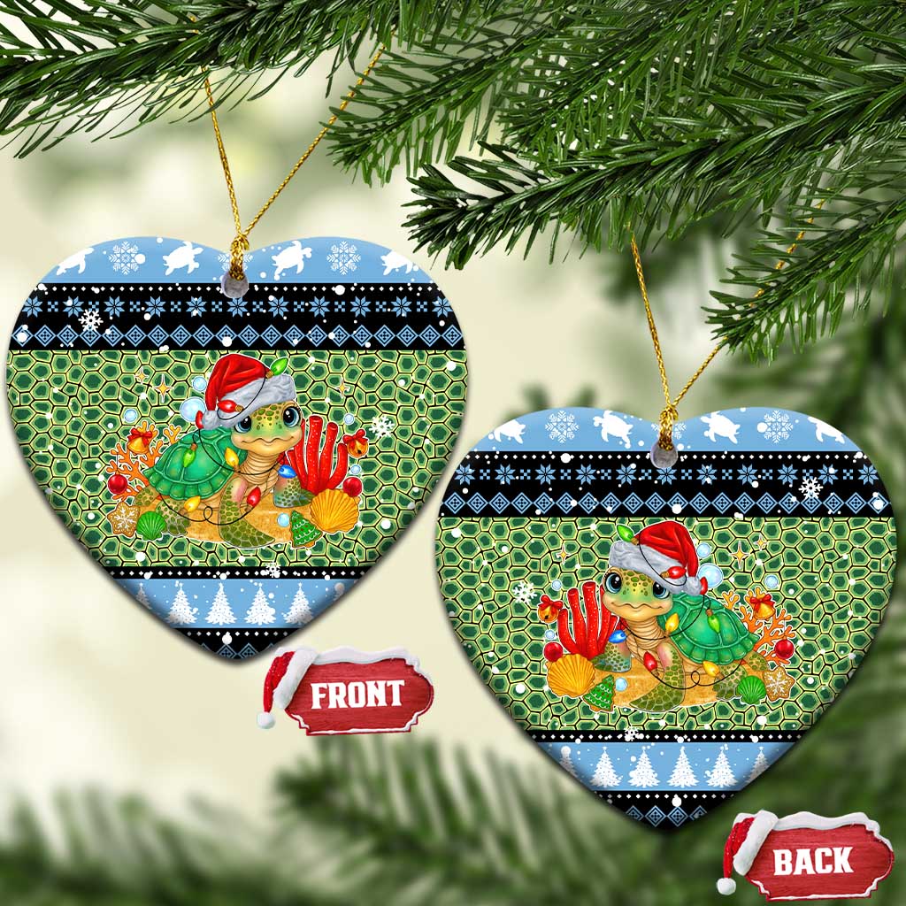 Micronesia Christmas Ceramic Ornament with Santa Turtle Coral Reef and Holiday Ocean Pattern - Polynesian Pride