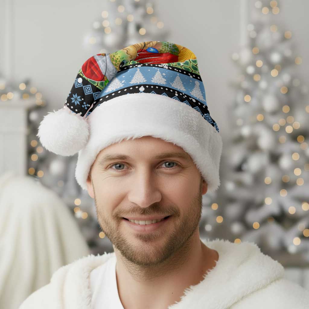 Micronesia Christmas Santa Hat with Santa Turtle Coral Reef and Holiday Ocean Pattern - Polynesian Pride