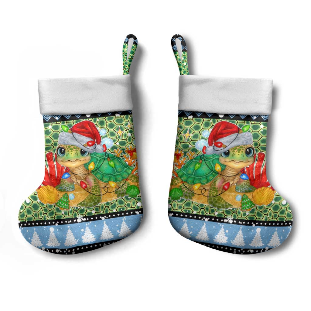 Micronesia Christmas Stocking with Santa Turtle Coral Reef and Holiday Ocean Pattern - Polynesian Pride